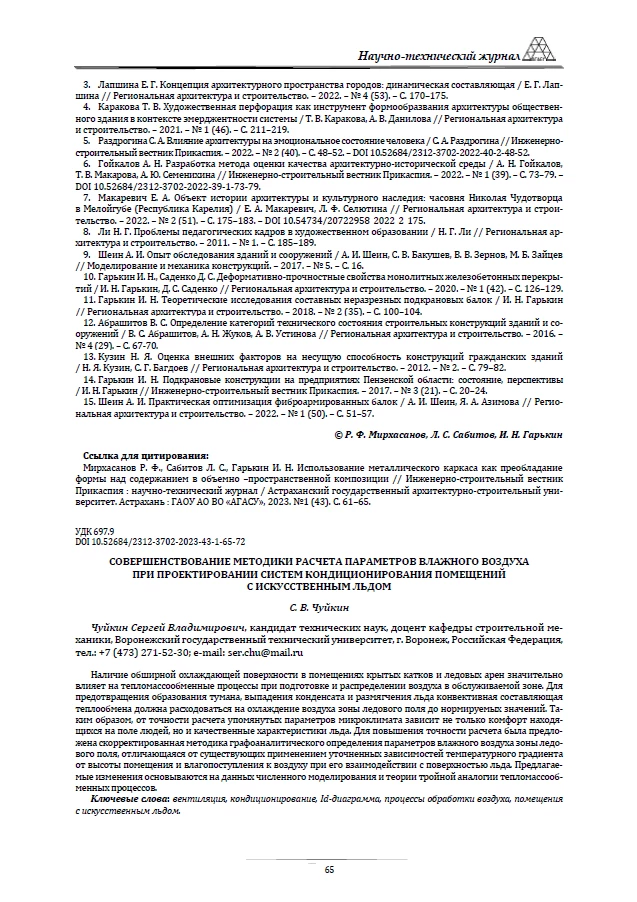 Совершенствование методики расчета параметров влажного воздуха при проектировании систем кондиционирования помещений с искусств